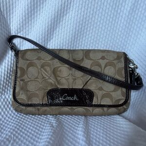 Coach Khaki Signature Canvas Crossbody with Dark Brown Trim